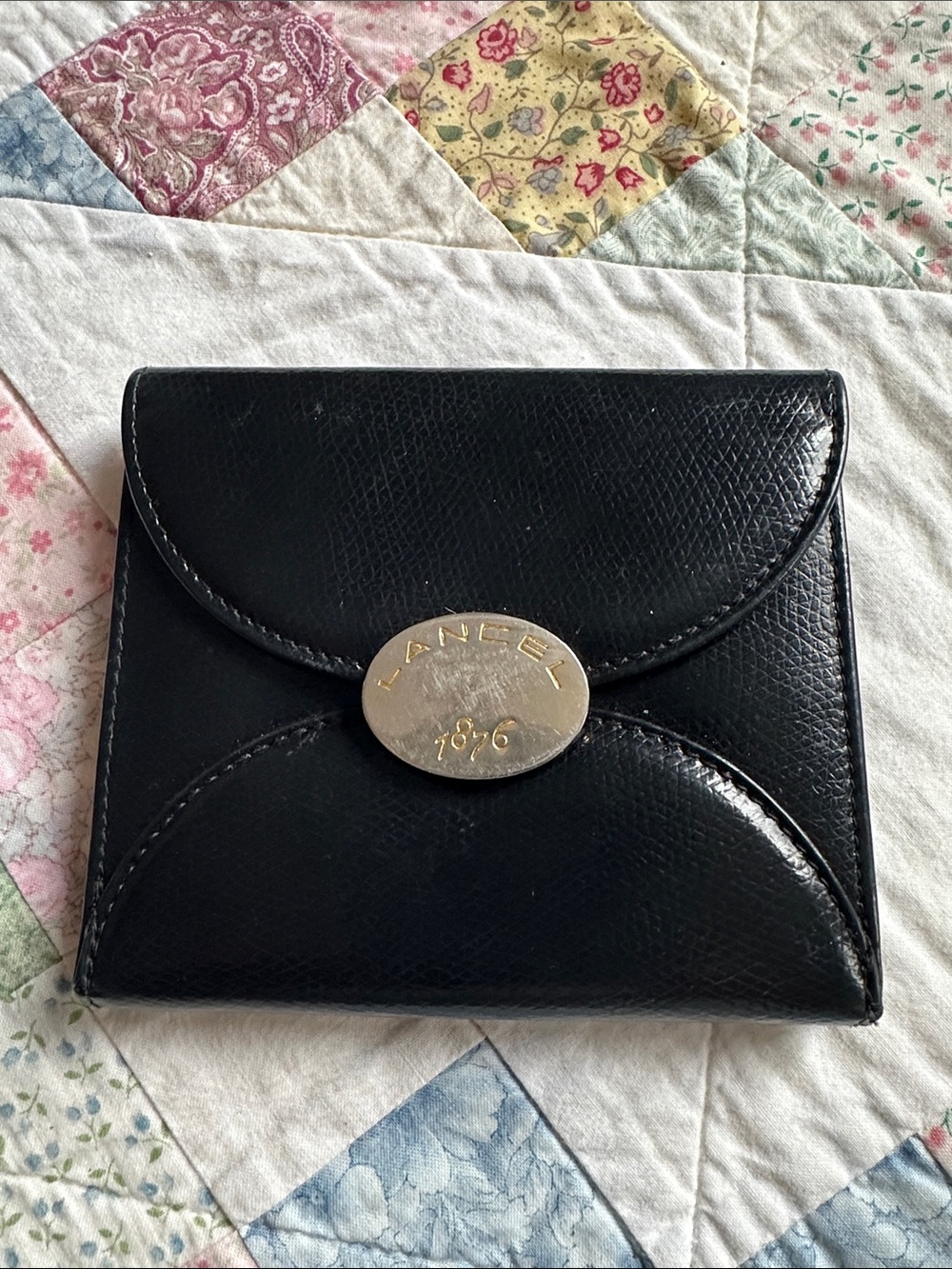 N—Lancel Black Leather Wallet with Silver Plate